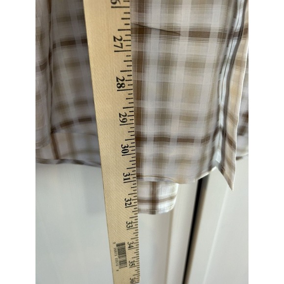 Bugatchi Mens Long Sleeve cream and tan button Up Shaped Fit Dress Shirt XTall - Picture 8 of 9